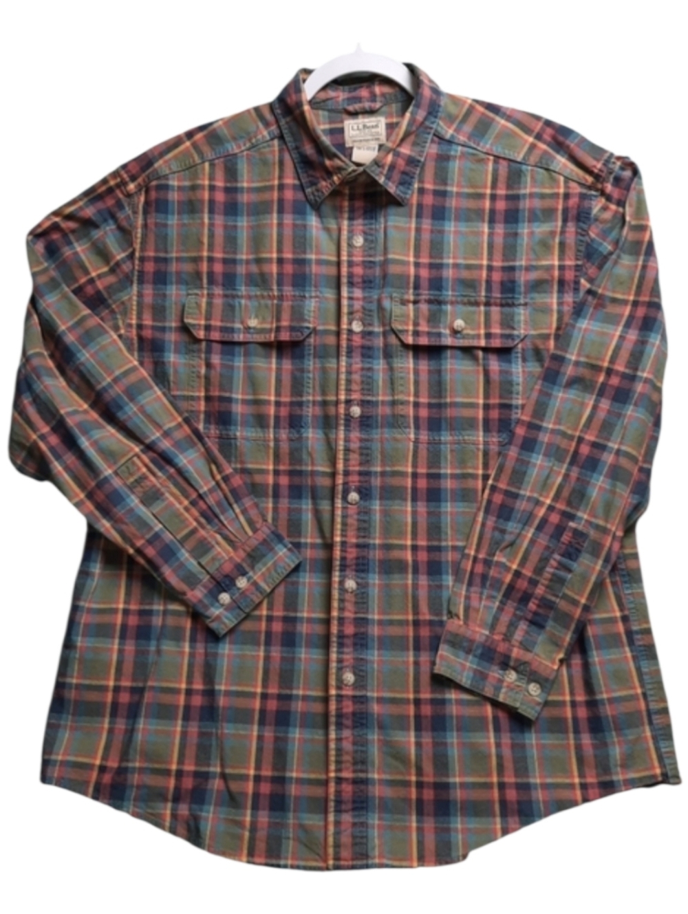 LL Bean Traditional Fit Cotton Plaid Long Sleeve Shirt SZ L Reg